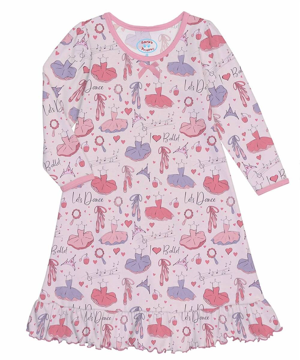 NEW SARA'S PRINTS girl's everyday whirl-and-twirl long-sleeve ballet nightgown i